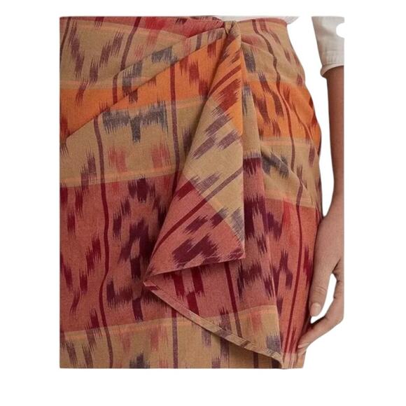 Lauren Ralph Lauren True Wrap Skirt Above Knee Geo Motif Ruffle Ikat Fall NEW 20 - Picture 6 of 10